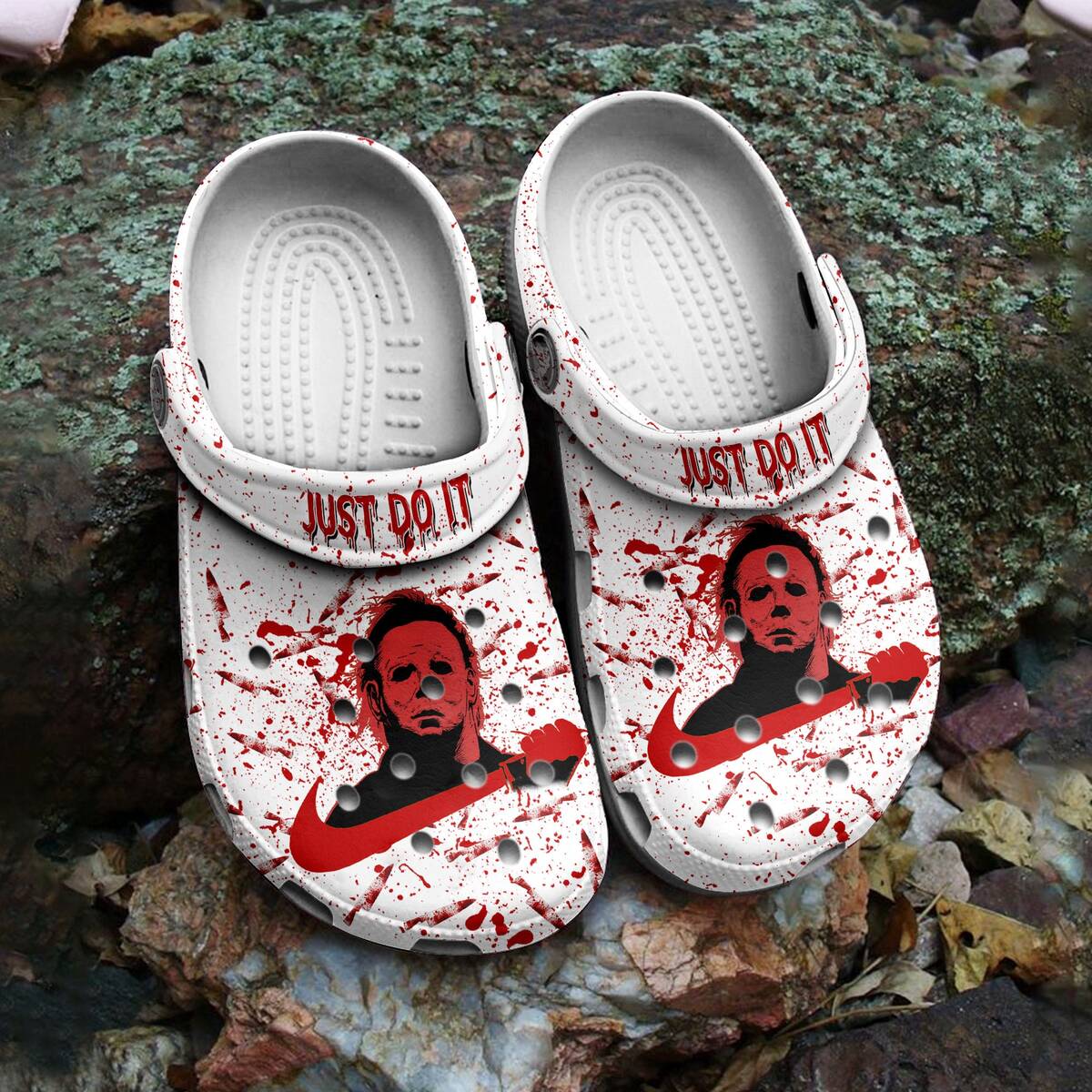 Just Do It Michael Myers Bloody Nike Crocs Clogs For Halloween 1978 Fans