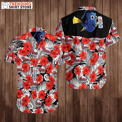 Coors Light Hawaiian Shirt Red Hibiscus With Dory Coors Light Hawaiian Shirt Red Hibiscus With Dory