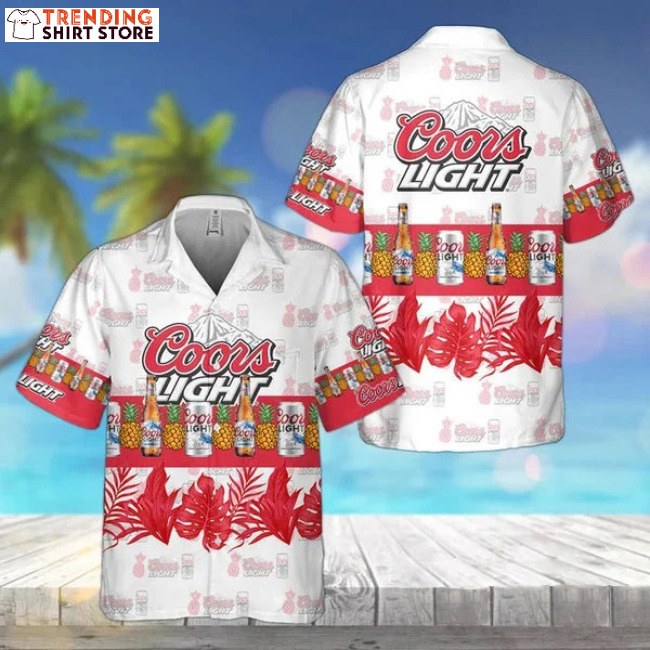 Coors Light Hawaiian Shirt Tropical Flora Pineapples