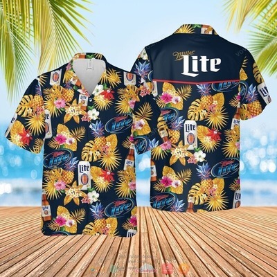 Miller Lite Hawaiian Shirt Summer Flowers And Pineapples Miller Lite Hawaiian Shirt Summer Flowers And Pineapples