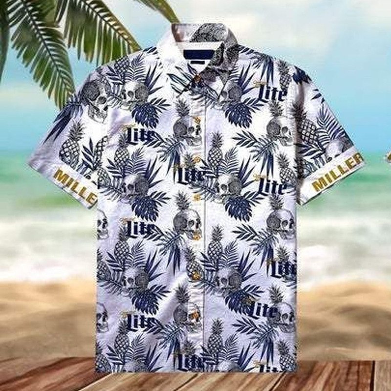Miller Lite Hawaiian Shirt Skulls And Pineapples Miller Lite Hawaiian Shirt Skulls And Pineapples