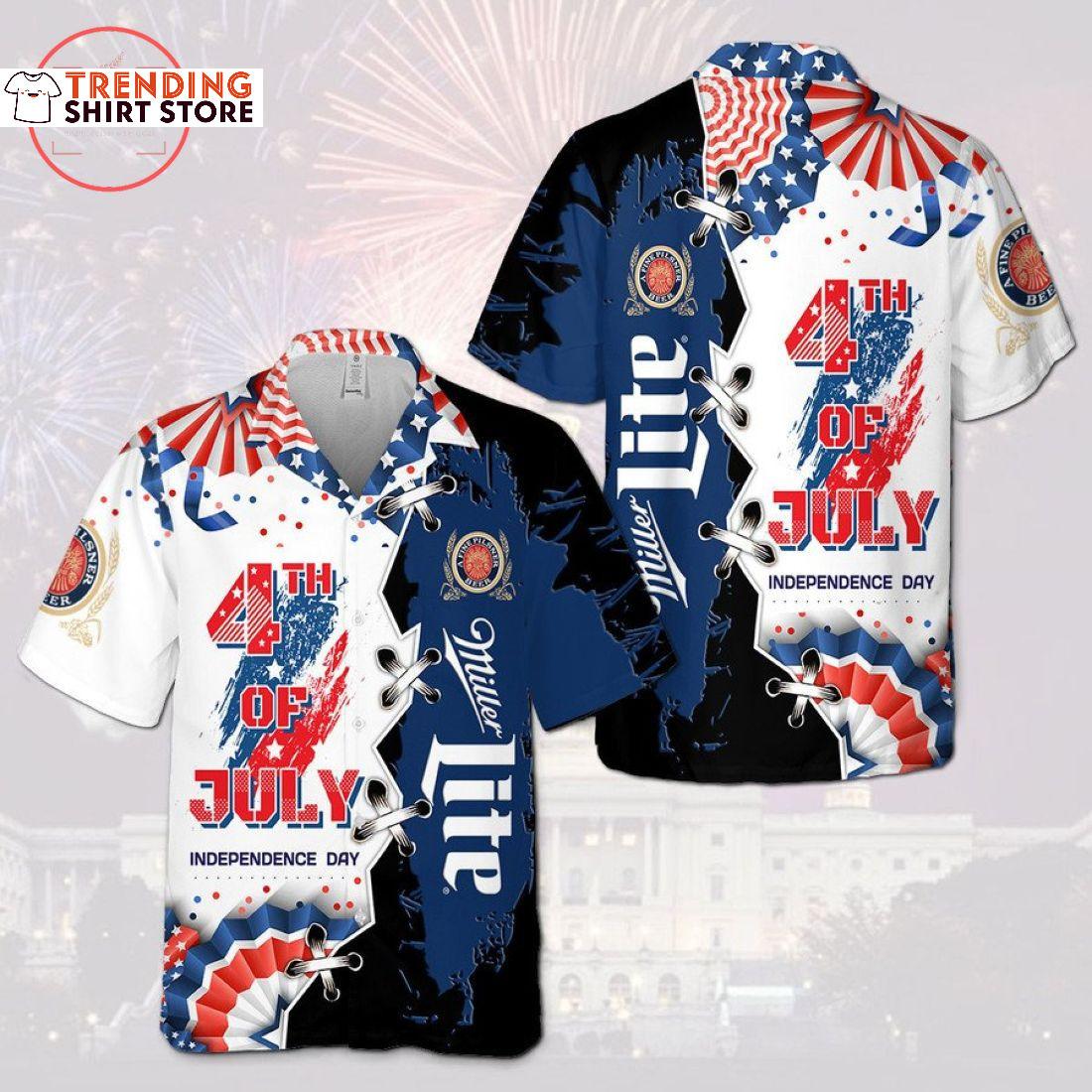 Miller Lite Hawaiian Shirt 4th Of July US Independence Day Miller Lite Hawaiian Shirt 4th Of July US Independence Day