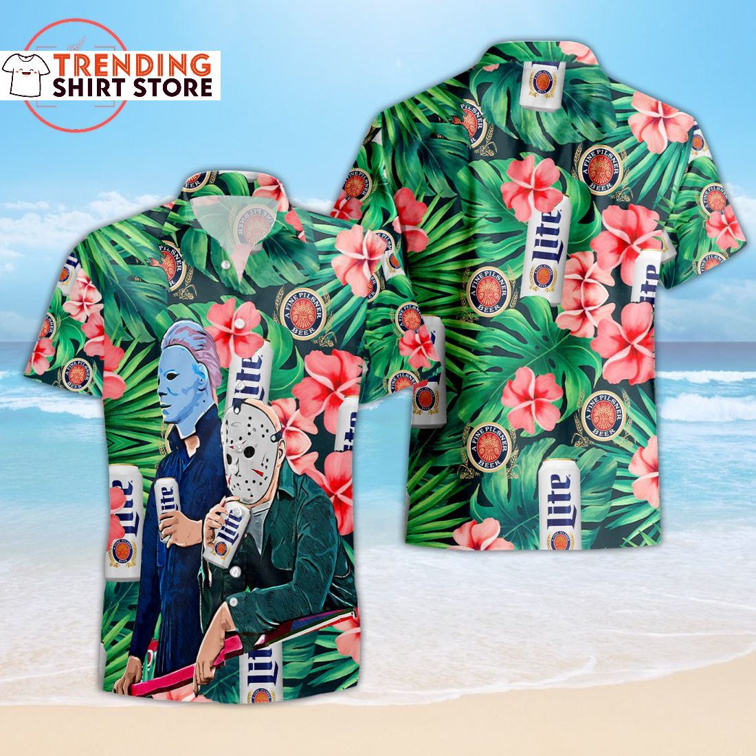 Miller Lite Hawaiian Shirt Michael Myers Jason Voorhees A Fine Pilsner Beer