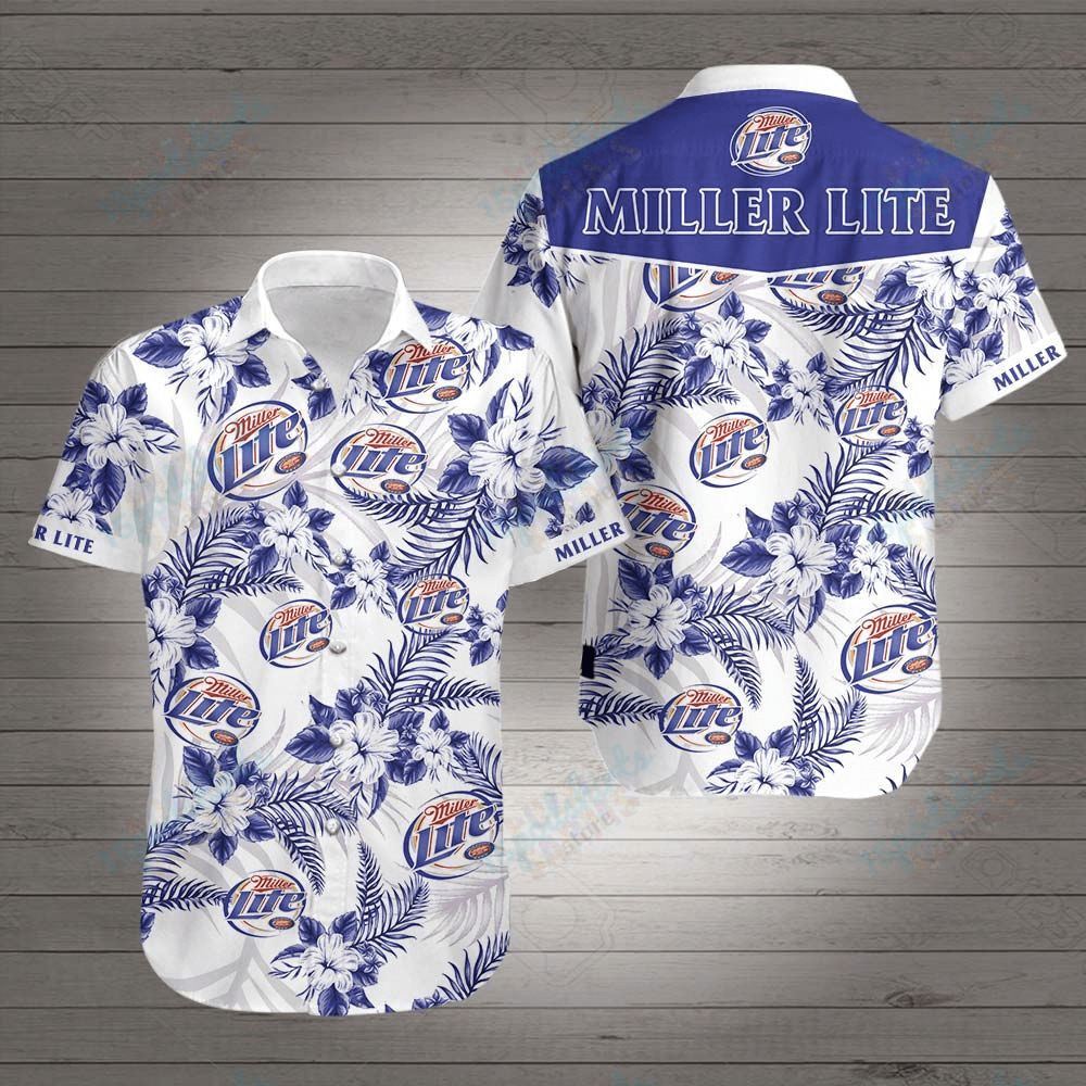 Miller Lite Hawaiian Shirt Tropical Flora Gift For Beer Lovers