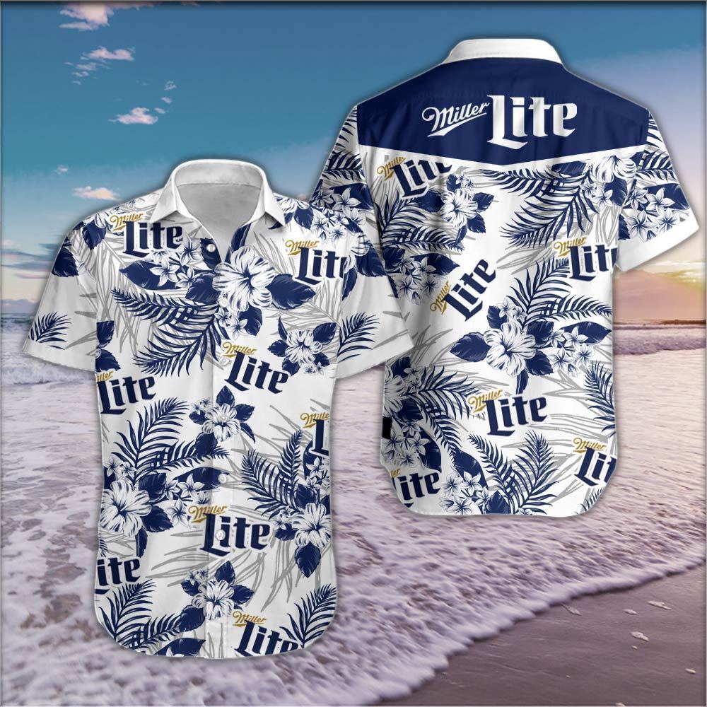 Miller Lite Hawaiian Shirt Unusual Flowers Gift For Beach Lovers