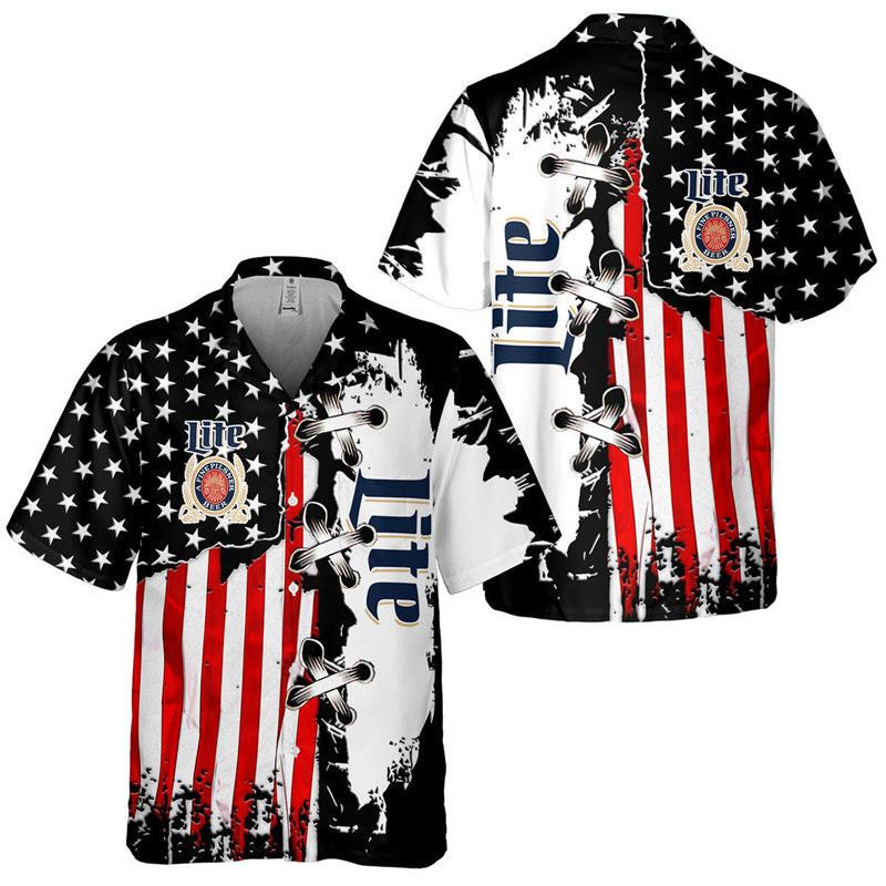 Miller Lite Hawaiian Shirt Vintage USA Flag A Fine Pilsner Beer Miller Lite Hawaiian Shirt Vintage USA Flag A Fine Pilsner Beer
