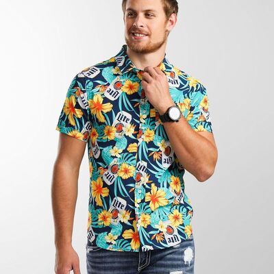 Miller Lite Hawaiian Shirt Colorful Tropical Flora For Summer Lovers Miller Lite Hawaiian Shirt Colorful Tropical Flora For Summer Lovers