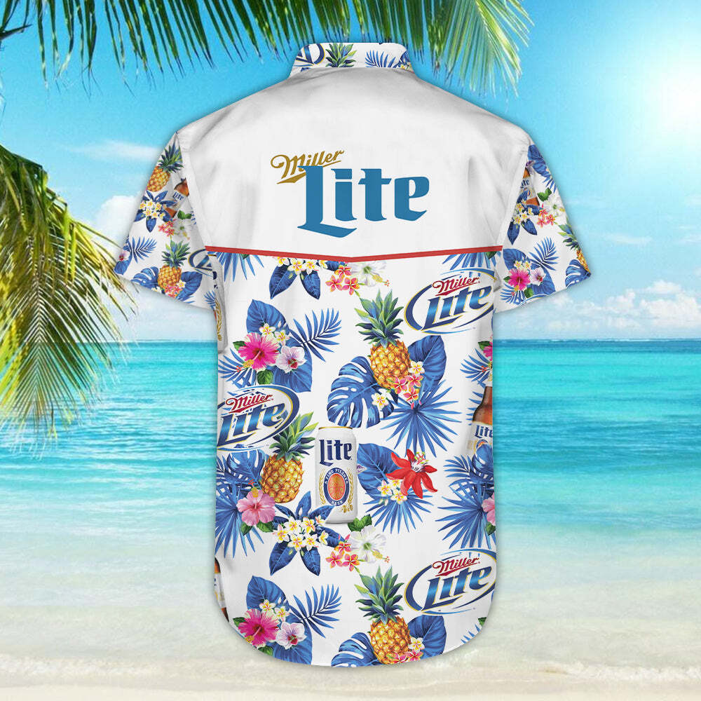 Miller Lite Hawaiian Shirt Tropical Summer Flowers And Pineapples For Beach Lovers Miller Lite Hawaiian Shirt Tropical Summer Flowers And Pineapples For Beach Lovers