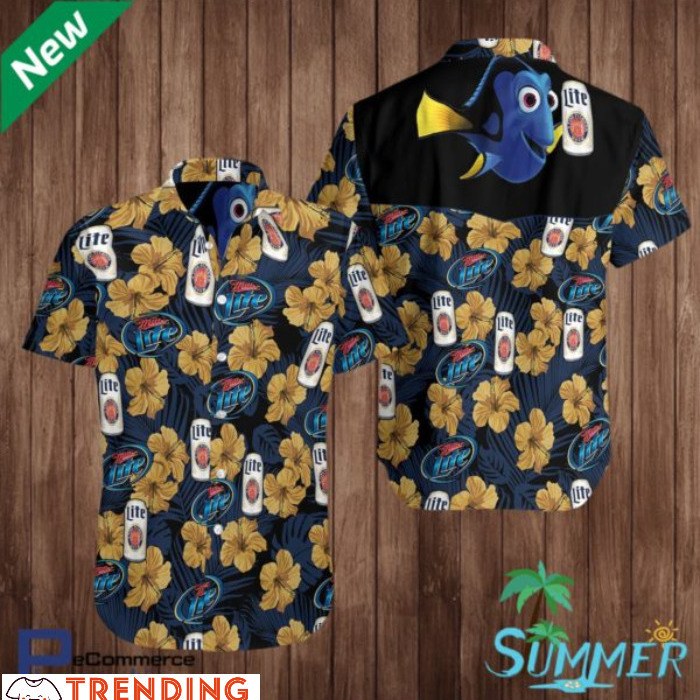 Miller Lite Hawaiian Shirt Dory And Yellow Flowers