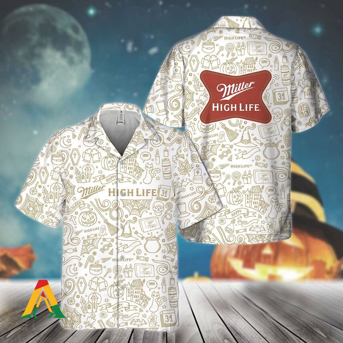 Miller High Life Hawaiian Shirt Doodle Art