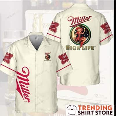 Miller High Life Hawaiian Shirt Drinking Girl In The Moon
