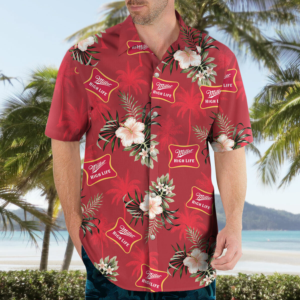 Classic Red Miller High Life Hawaiian Shirt White Flowers Gift For Beach Lovers Classic Red Miller High Life Hawaiian Shirt White Flowers Gift For Beach Lovers