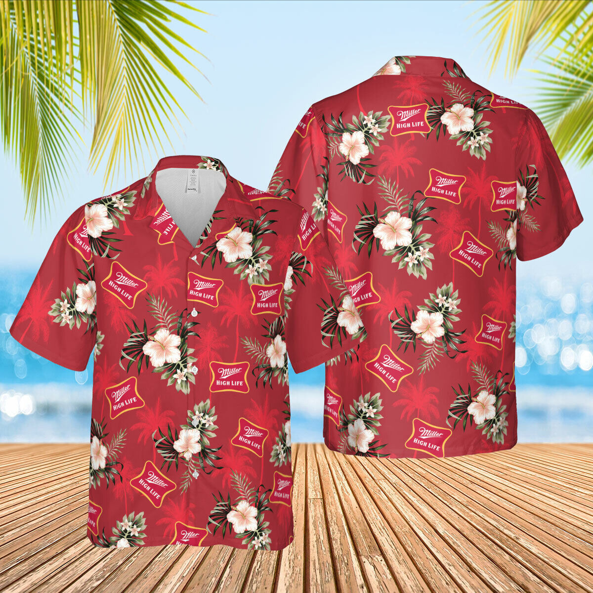 Classic Red Miller High Life Hawaiian Shirt White Flowers Gift For Beach Lovers Classic Red Miller High Life Hawaiian Shirt White Flowers Gift For Beach Lovers