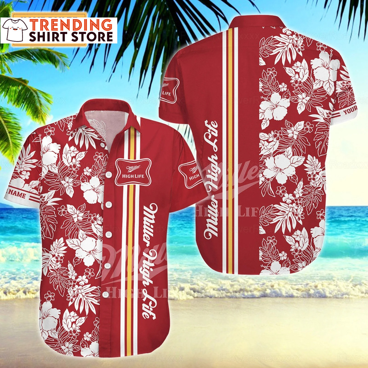 Miller High Life Hawaiian Shirt White Flowers Stripes Gift For Beach Lovers Miller High Life Hawaiian Shirt White Flowers Stripes Gift For Beach Lovers