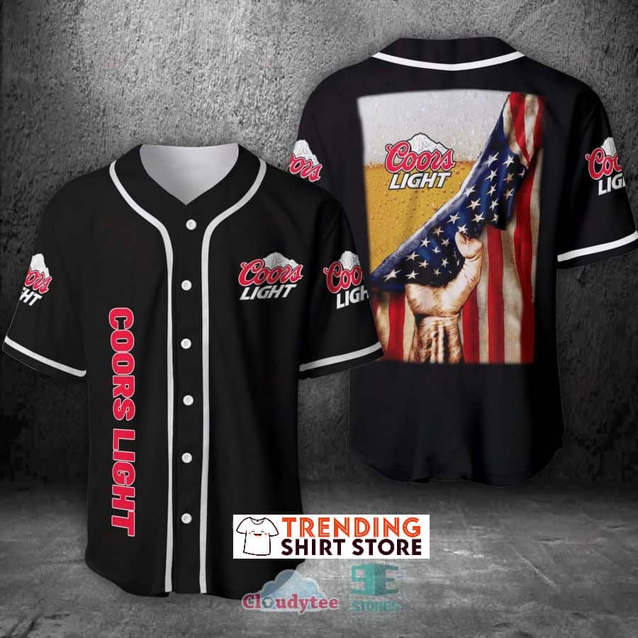 Coors Light Baseball Jersey Black US Flag Beer Coors Light Baseball Jersey Black US Flag Beer