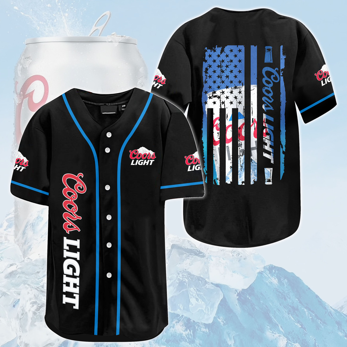 Black Coors Light Baseball Jersey US Flag Gift For Beer Drinkers