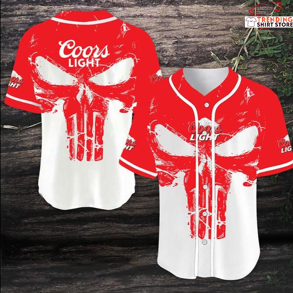 Coors Light Beer Baseball Jersey Cool Red Skull