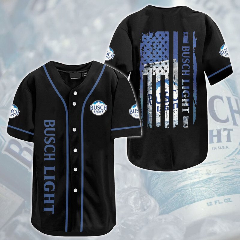Black US Flag Busch Light Baseball Jersey For Baseball Lovers Black US Flag Busch Light Baseball Jersey For Baseball Lovers