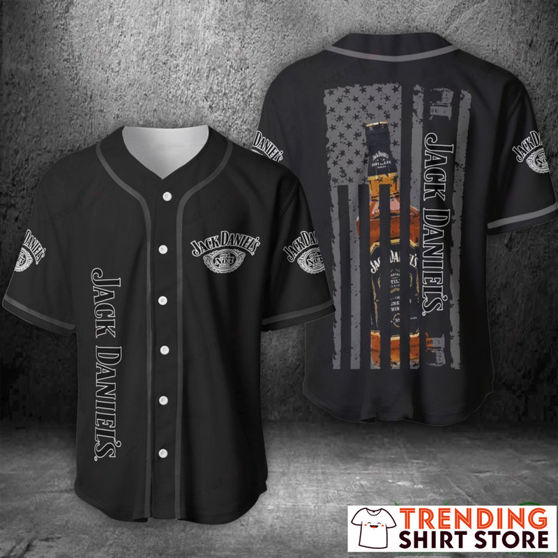 Jack Daniels Baseball Jersey Gray American Flag For Whiskey Lovers