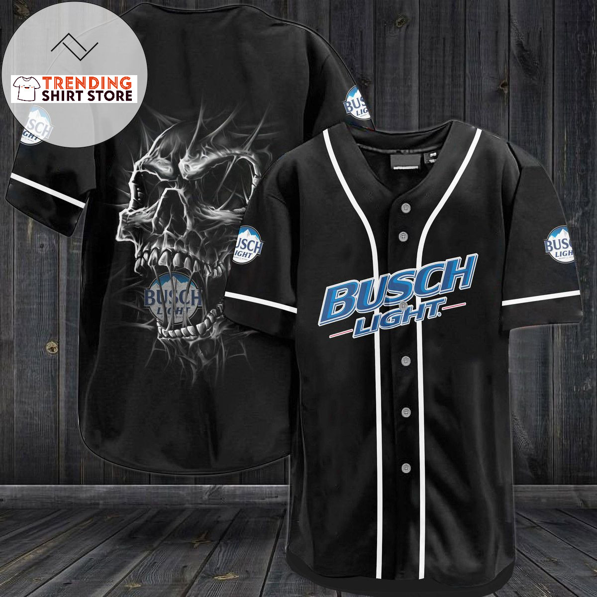 Busch Light Baseball Jersey Black Horror Skull Busch Light Baseball Jersey Black Horror Skull