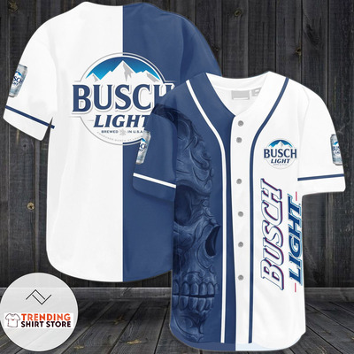 Busch Light Baseball Jersey Brewed In US Blue And White Skull Busch Light Baseball Jersey Brewed In US Blue And White Skull
