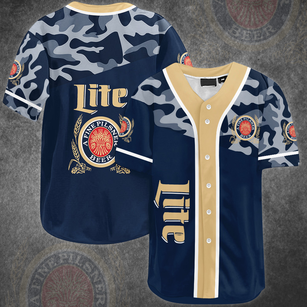 Classic Camouflage Miller Lite Baseball Jersey A Fine Pilsner Beer