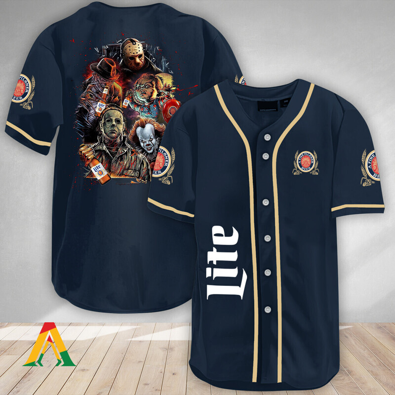 Miller Lite Baseball Jersey Pennywise Chucky Freddy Jason Michael Myers Miller Lite Baseball Jersey Pennywise Chucky Freddy Jason Michael Myers
