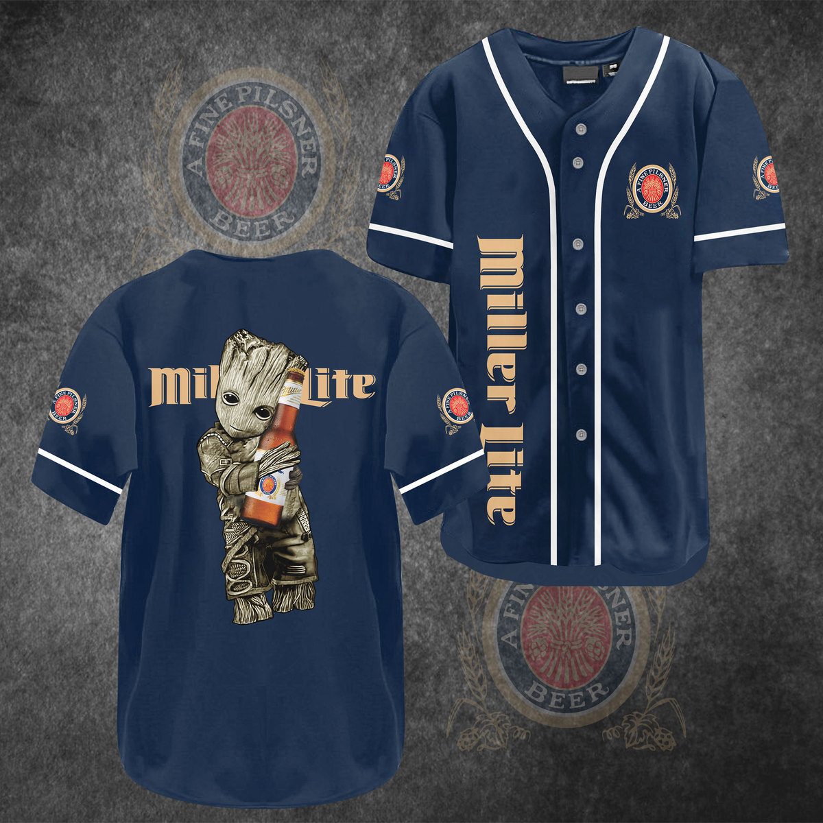 Groot Loves Miller Lite Baseball Jersey Gift For Marvel Fans Groot Loves Miller Lite Baseball Jersey Gift For Marvel Fans