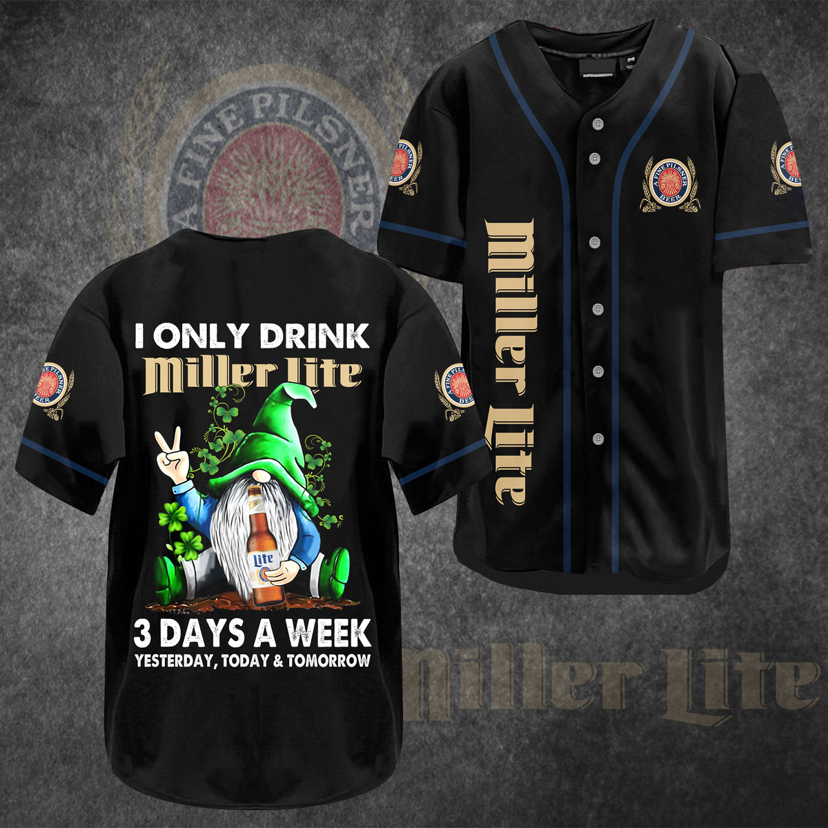 Funny Gnome Drinking 3 Days A Week Miller Lite Baseball Jersey Funny Gnome Drinking 3 Days A Week Miller Lite Baseball Jersey