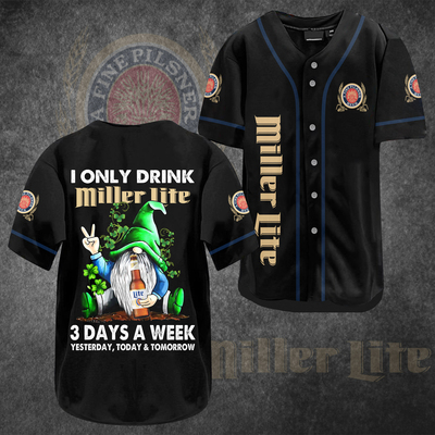 Funny Gnome Drinking 3 Days A Week Miller Lite Baseball Jersey Funny Gnome Drinking 3 Days A Week Miller Lite Baseball Jersey