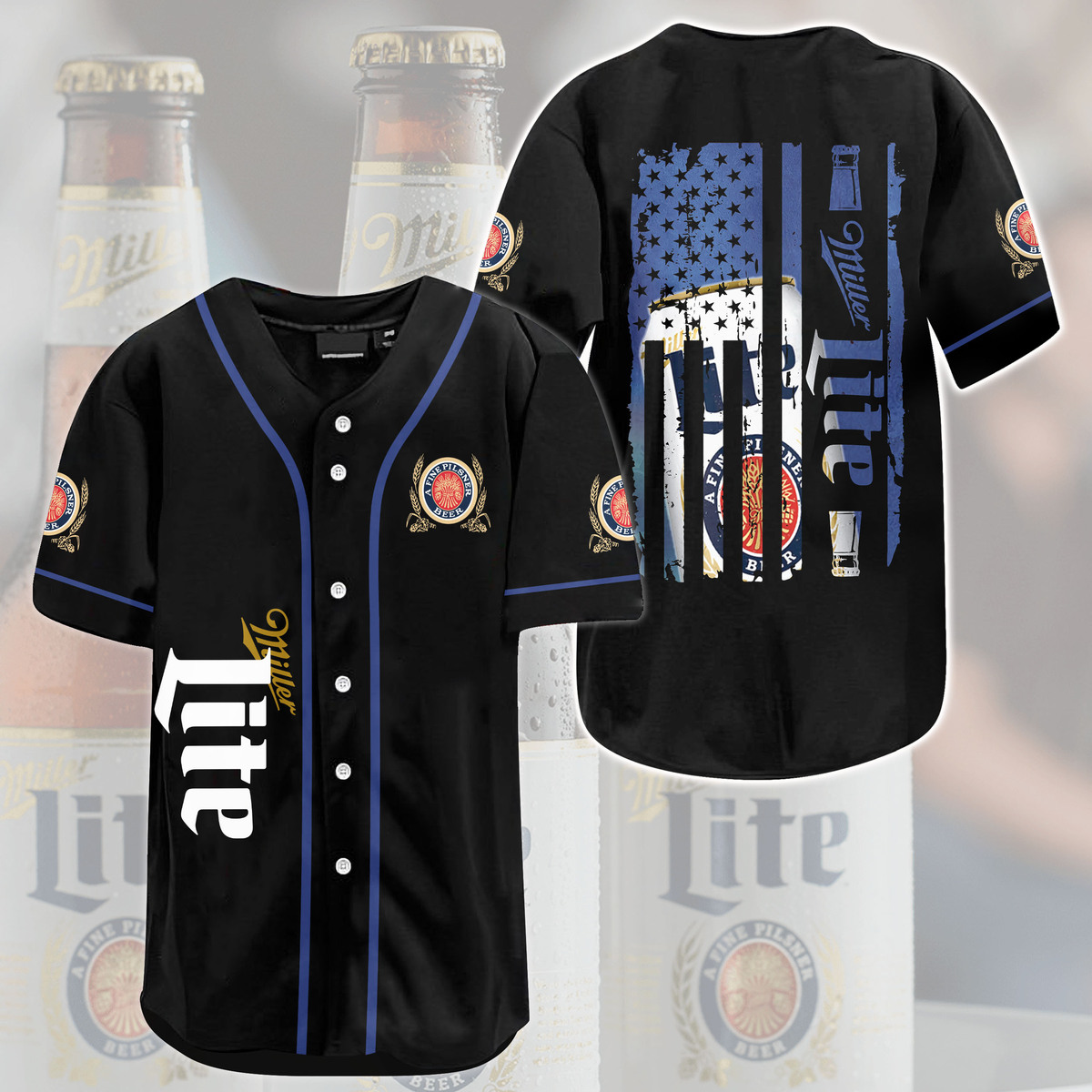 Black Miller Lite Baseball Jersey Flag