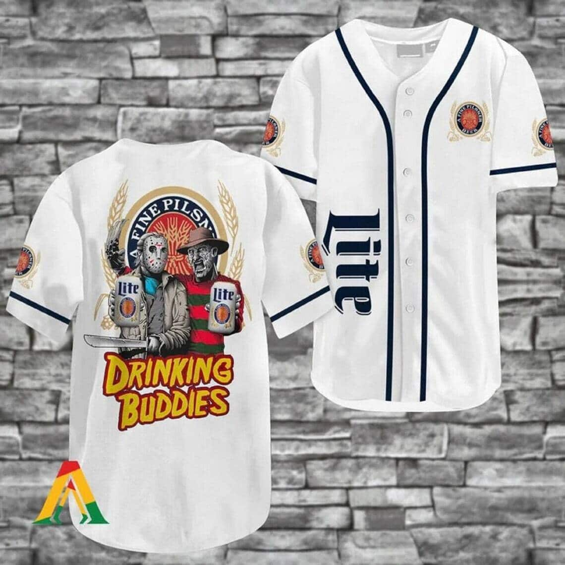 Miller Lite Baseball Jersey Freddy Krueger And Jason Voorhees Drinking Buddies