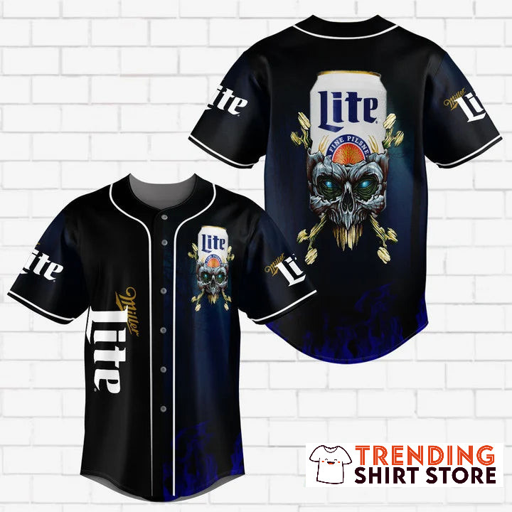Miller Lite Baseball Jersey Cool Lite Beer Skull For Baseball Lovers Miller Lite Baseball Jersey Cool Lite Beer Skull For Baseball Lovers