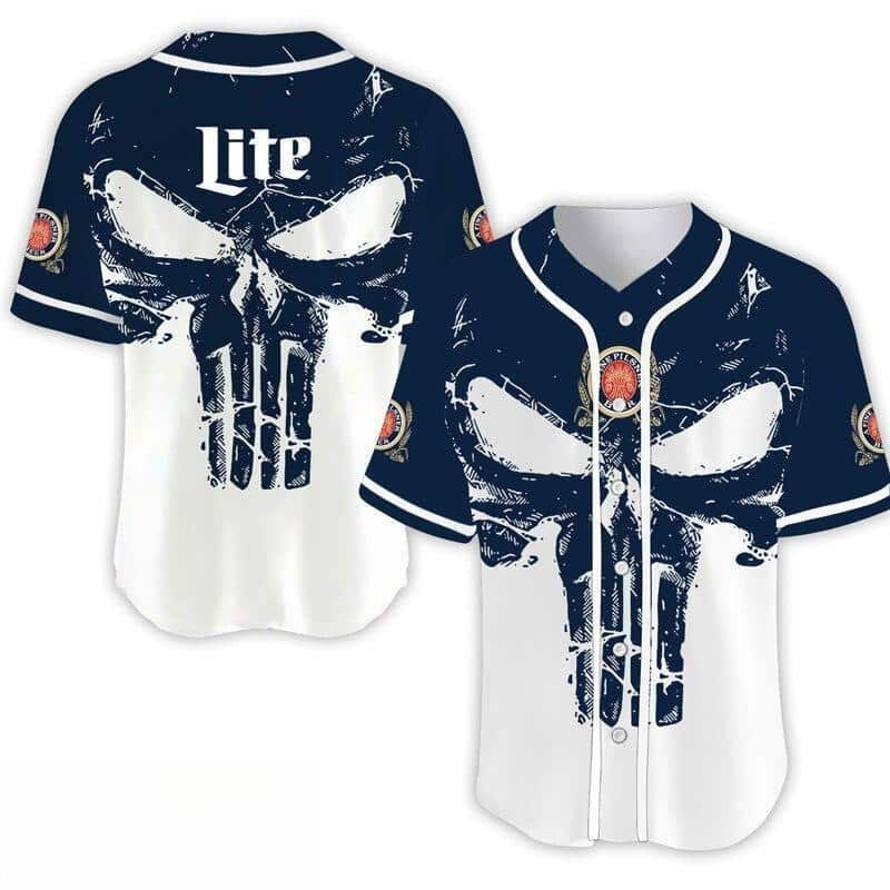 Miller Lite Baseball Jersey Dark Blue Retro Skull