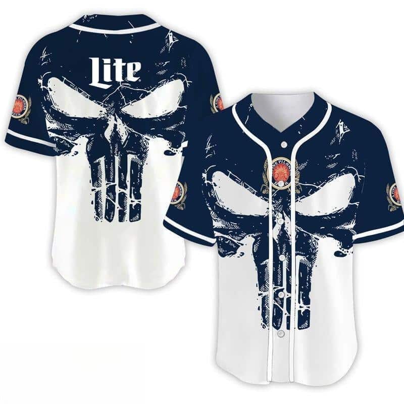 Miller Lite Baseball Jersey Dark Blue Retro Skull Miller Lite Baseball Jersey Dark Blue Retro Skull