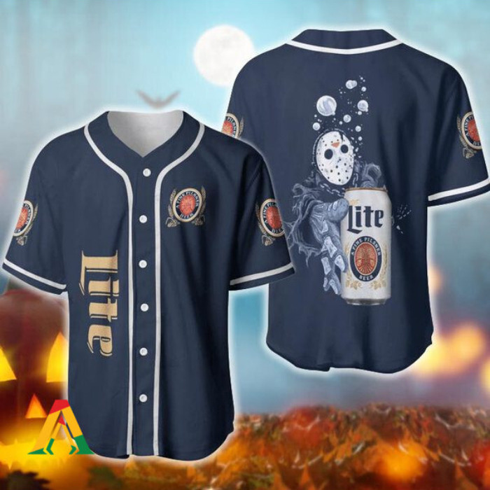 Jason Voorhees Underwater Holding Miller Lite Baseball Jersey Jason Voorhees Underwater Holding Miller Lite Baseball Jersey