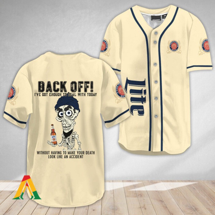 Miller Lite Baseball Jersey Funny Achmed Back Off