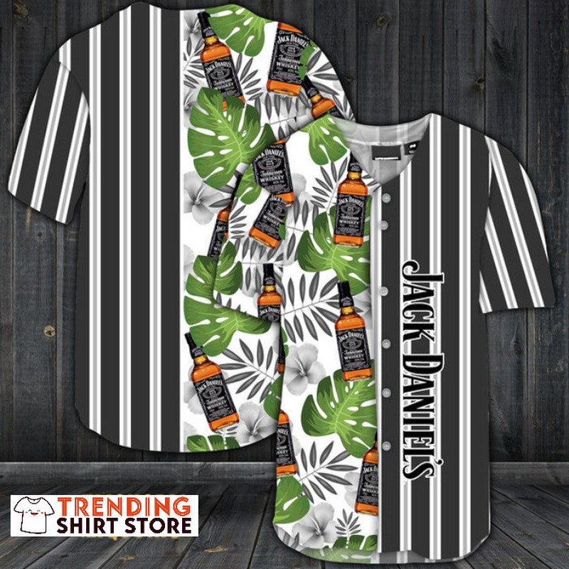 Jack Daniels Baseball Jersey Black And White Striped Tropical Plants