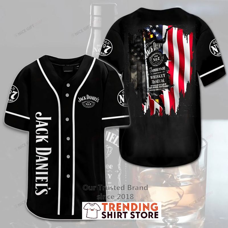 Jack Daniels Baseball Jersey American Tennessee Sour Mash Whiskey Flag