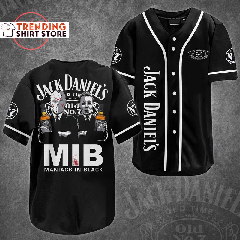Jack Daniels Baseball Jersey Michael Myers And Jason Voorhees MIB Maniacs In Black Jack Daniels Baseball Jersey Michael Myers And Jason Voorhees MIB Maniacs In Black
