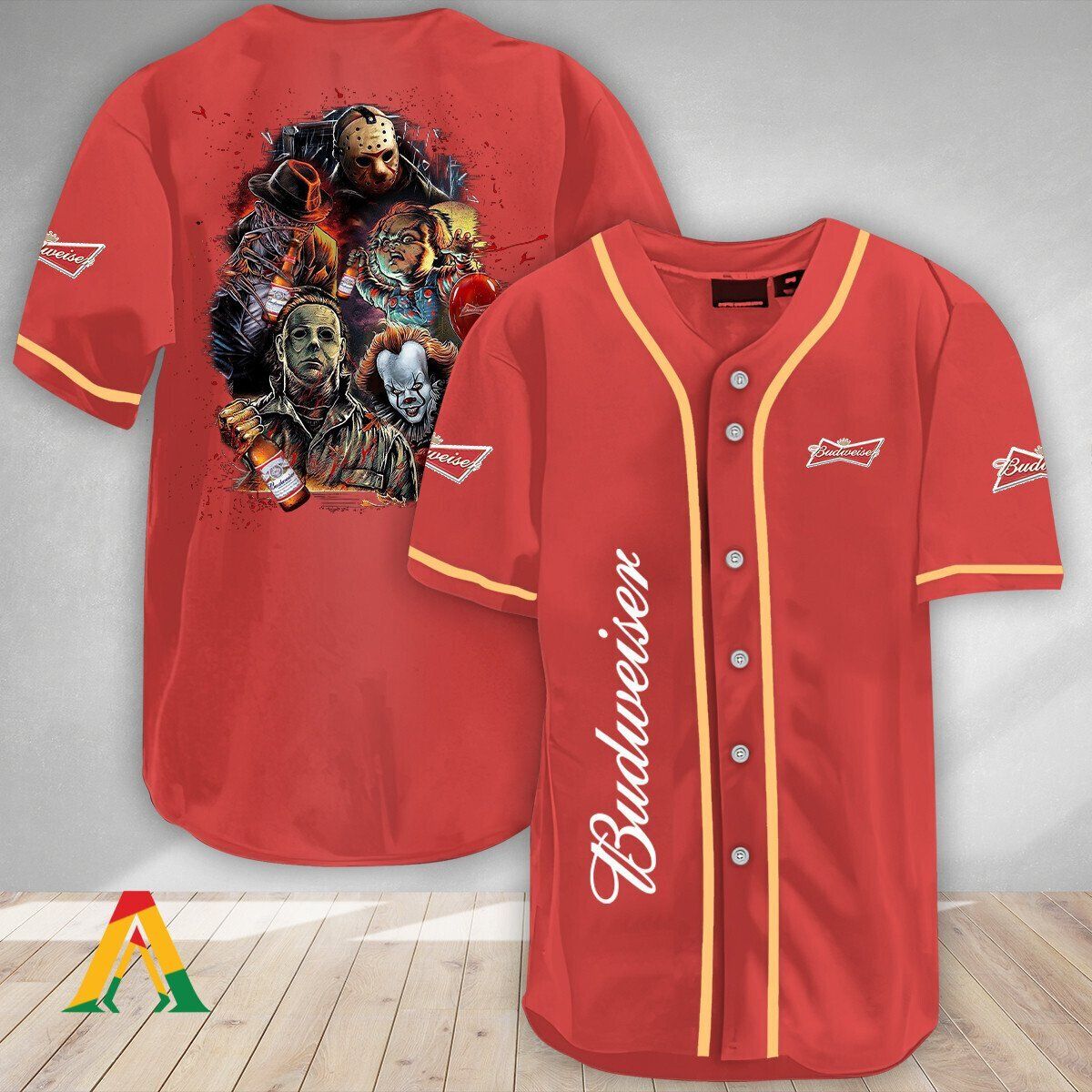 Budweiser Beer Baseball Jersey Michael Pennywise Chucky Jason And Freddy Budweiser Beer Baseball Jersey Michael Pennywise Chucky Jason And Freddy
