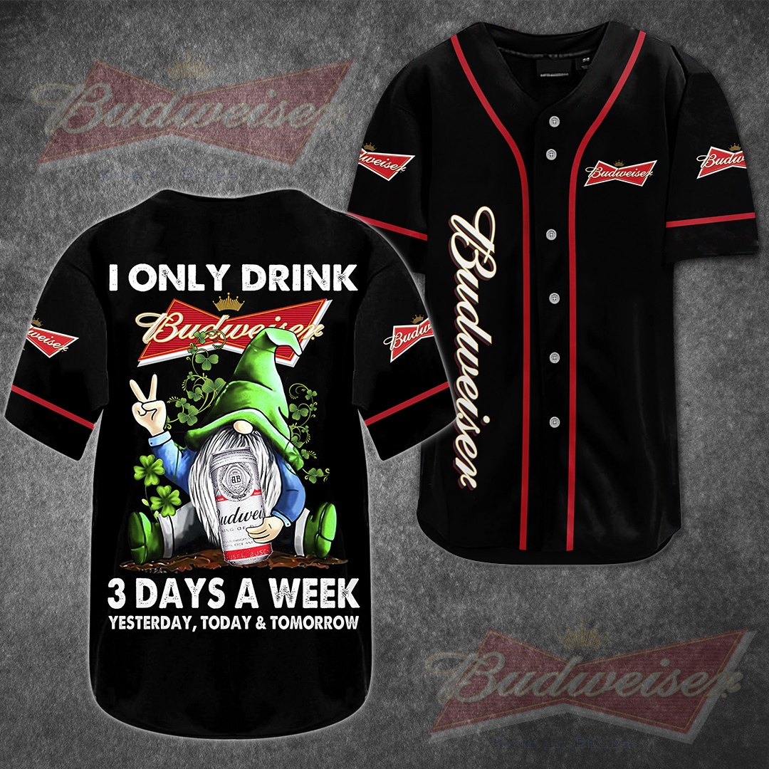 Funny Gnome Drinking 3 Days A Week Budweiser Baseball Jersey