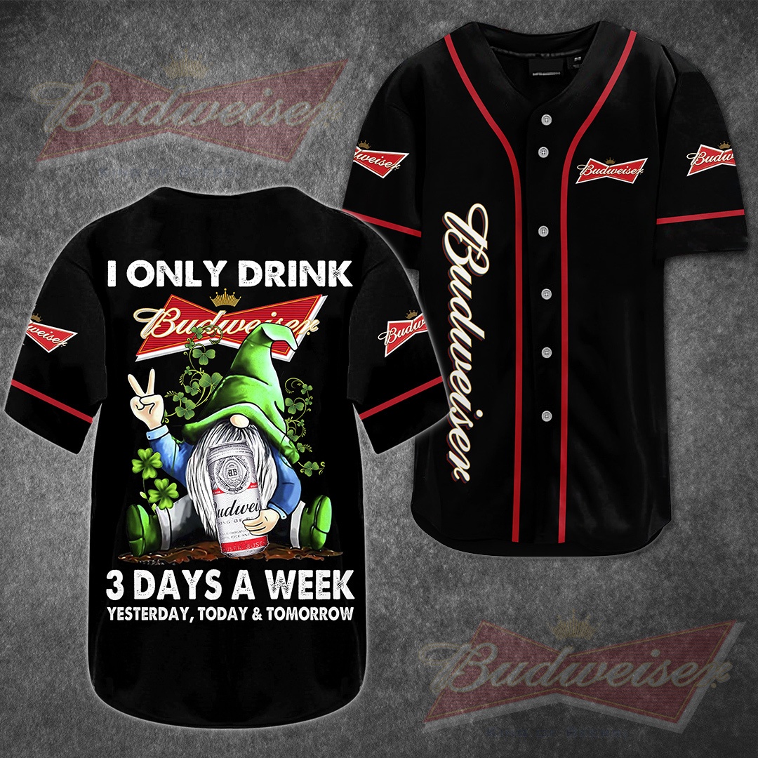 Funny Gnome Drinking 3 Days A Week Budweiser Baseball Jersey Funny Gnome Drinking 3 Days A Week Budweiser Baseball Jersey