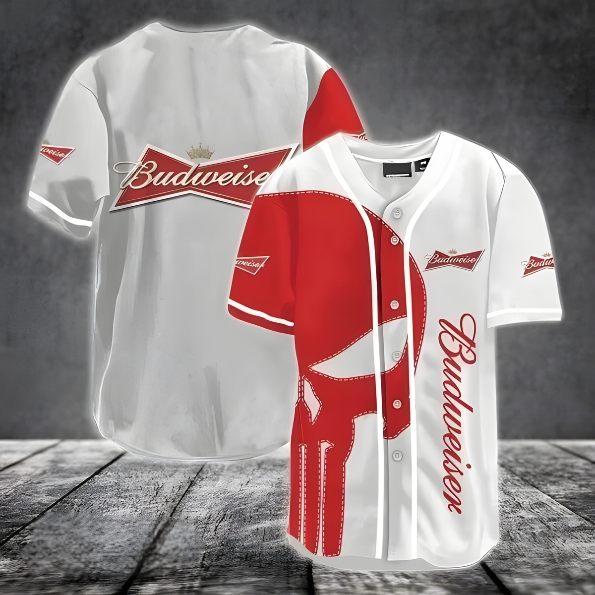 Red Skull Budweiser Baseball Jersey Gift For Beer Drinkers Red Skull Budweiser Baseball Jersey Gift For Beer Drinkers