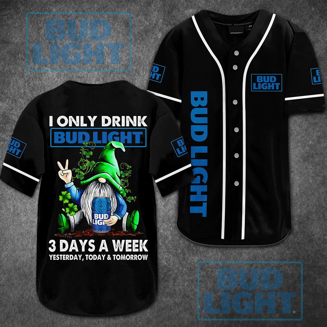 Bud Light Baseball Jersey Funny Gnome Drinking 3 Days A Week