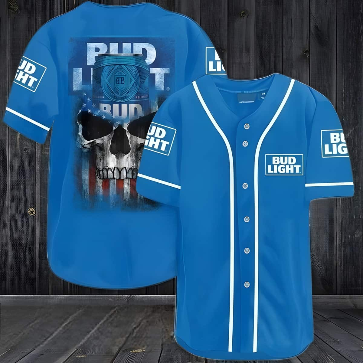 Bud Light Baseball Jersey US Bud Flag Black Skull