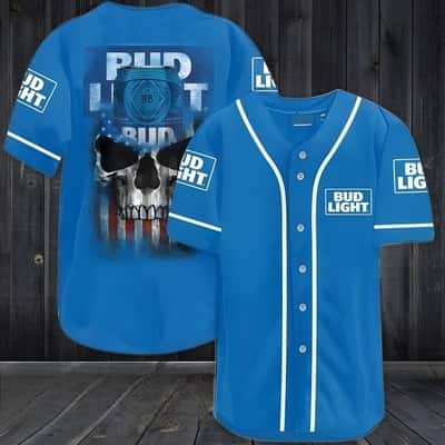 Bud Light Baseball Jersey US Bud Flag Black Skull Bud Light Baseball Jersey US Bud Flag Black Skull