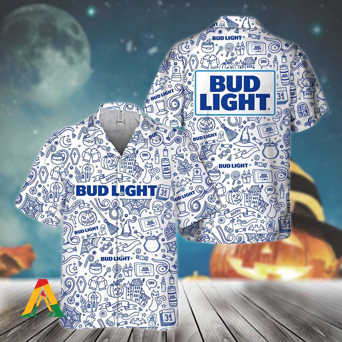Bud Light Hawaiian Shirt Cool Halloween Doodle Art Bud Light Hawaiian Shirt Cool Halloween Doodle Art