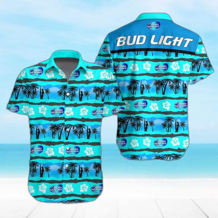 Bud Light Hawaiian Shirt Turquoise Tropical Beach Bud Light Hawaiian Shirt Turquoise Tropical Beach