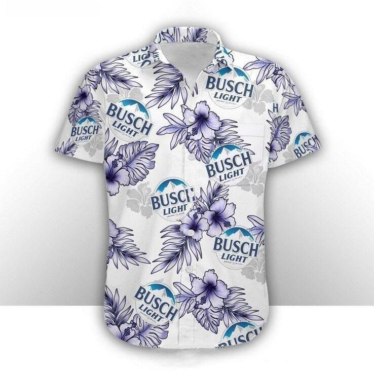 Busch Light Hawaiian Shirt Hibiscus Flowers For Busch Fans